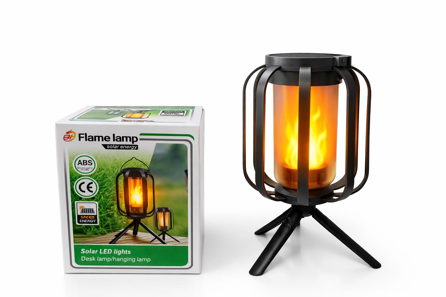 Solare Flammenleuchte im Laternen-Design für Tisch und Garten